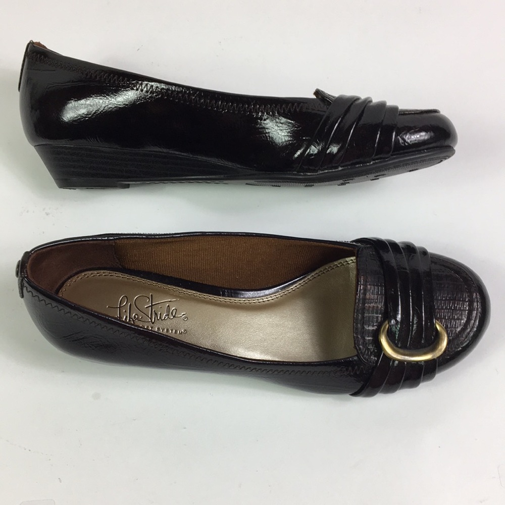 Life Stride Shoes Mindy Black Loafer Wedge Slide On Size‎ 7.5W